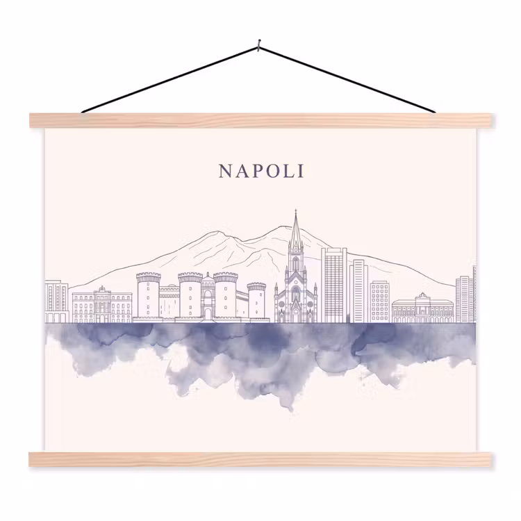 Napels - Skyline - Italie - Lijntekening - Aquarel textielposter latten blank klein -3d