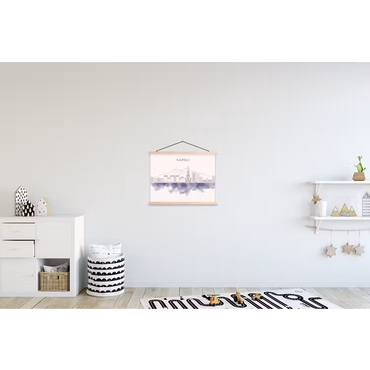 Napels - Skyline - Italie - Lijntekening - Aquarel textielposter latten blank klein -kinderkamer