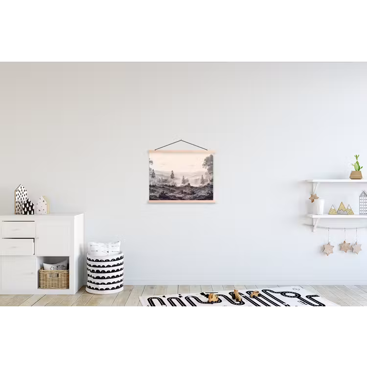 Mistig - Berglandschap - Illustratie textielposter latten blank klein -kinderkamer