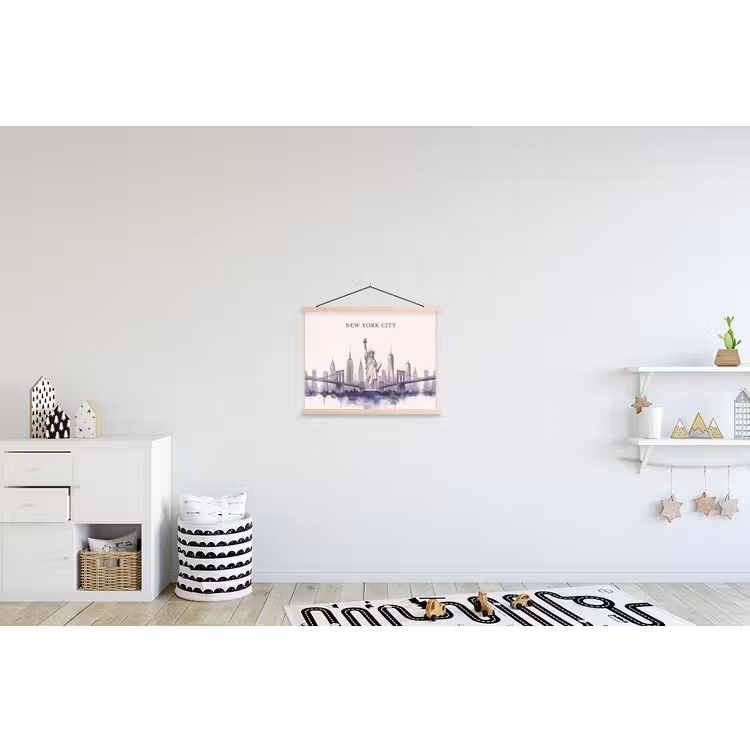 New York - Vrijheidsbeeld - Skyline - Illustratie - Blauw textielposter latten blank klein -kinderkamer