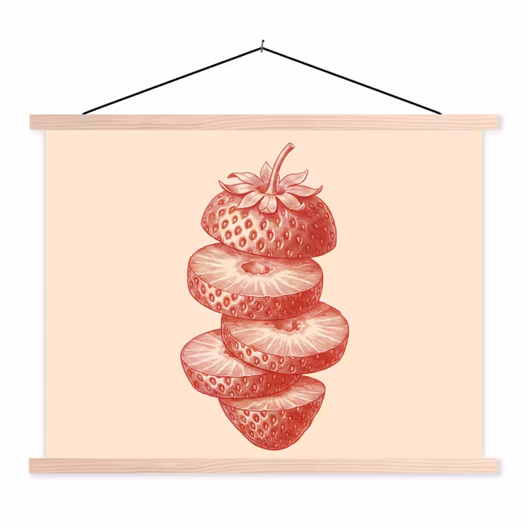 Fruit - Gesneden - Illustratie - Rood - Vintage textielposter latten blank klein -3d