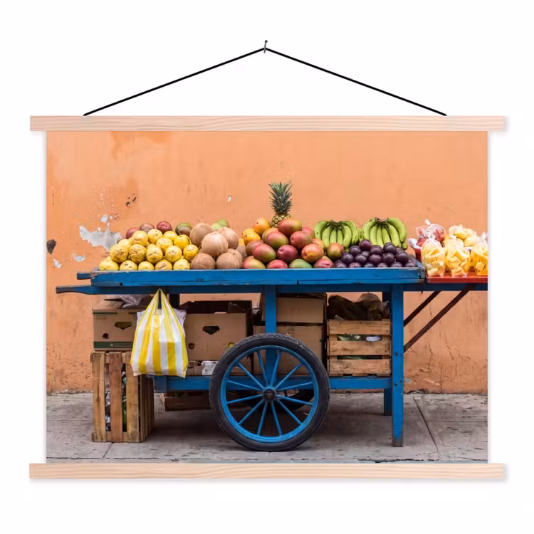 Stoffbild - Obst – Kar – Straße - Fruit - Kar - Straat textielposter latten blank klein