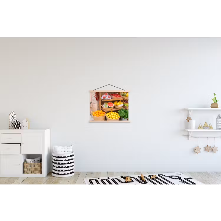 Stoffbild - Obst – Markt – Frisch - Fruit - Markt - Vers textielposter latten blank klein