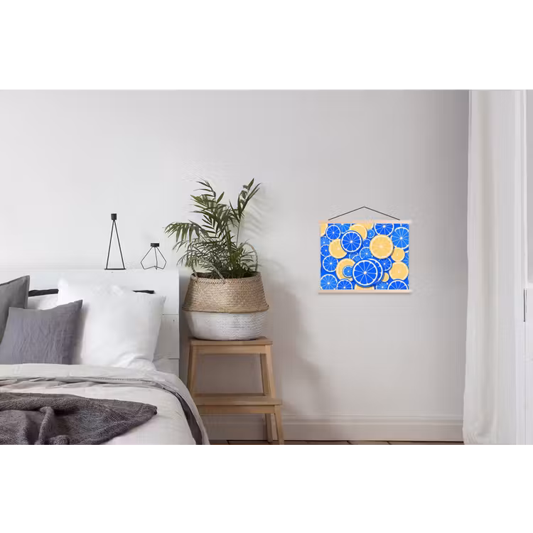 Fruit - Schijven - Patroon - Modern - Blauw - Geel textielposter latten blank klein -woonkamer
