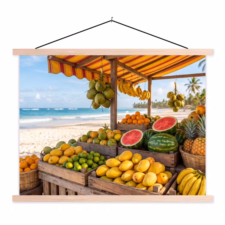 Stoffbild - Obst – Strand – Tropisch - Fruit - Strand - Tropisch textielposter latten blank klein