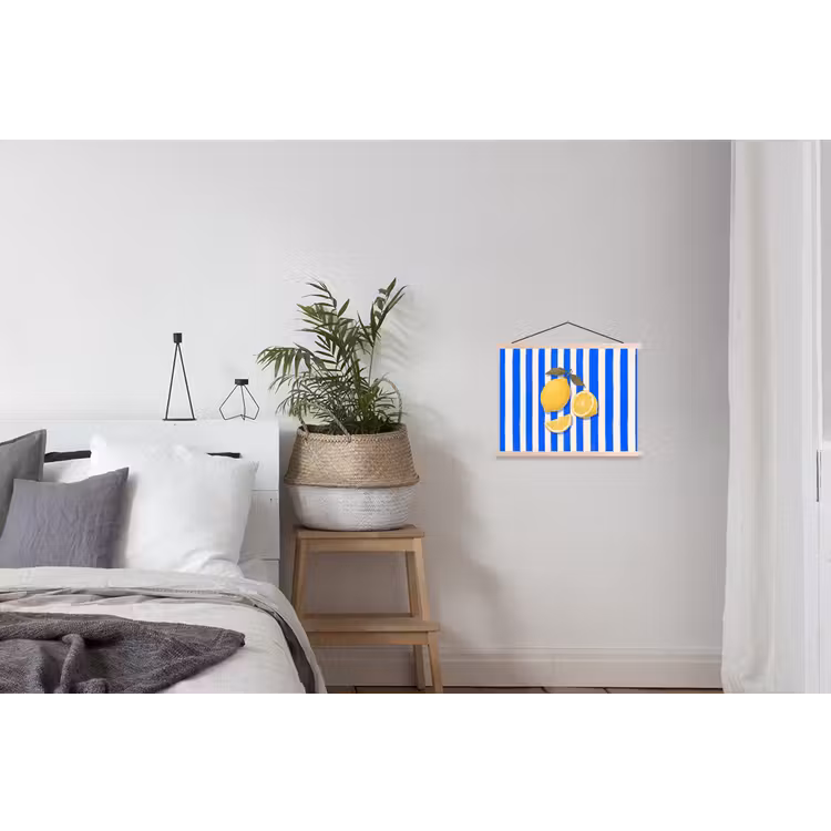 Fruit - Citroen - Zomer - Geel - Blauw textielposter latten blank klein -woonkamer