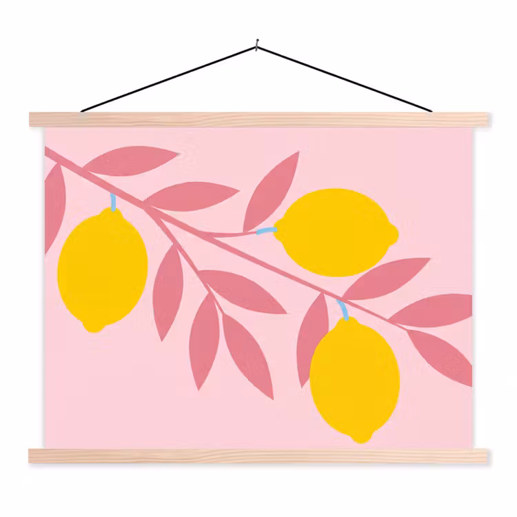 Fruit - Tak - Natuur - Abstract - Roze textielposter latten blank klein -3d