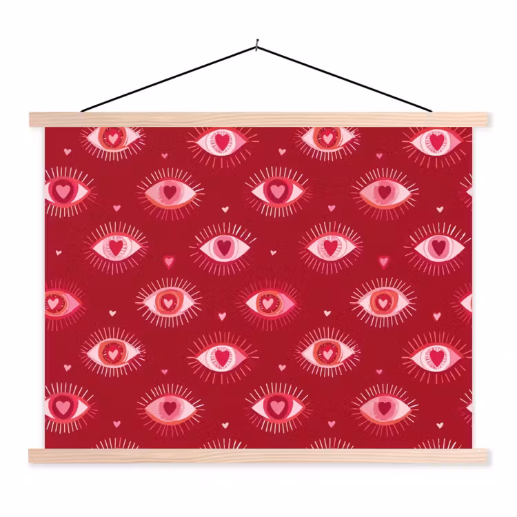 Ogen - Patroon - Roze - Donkerrood textielposter latten blank klein 122 -3d