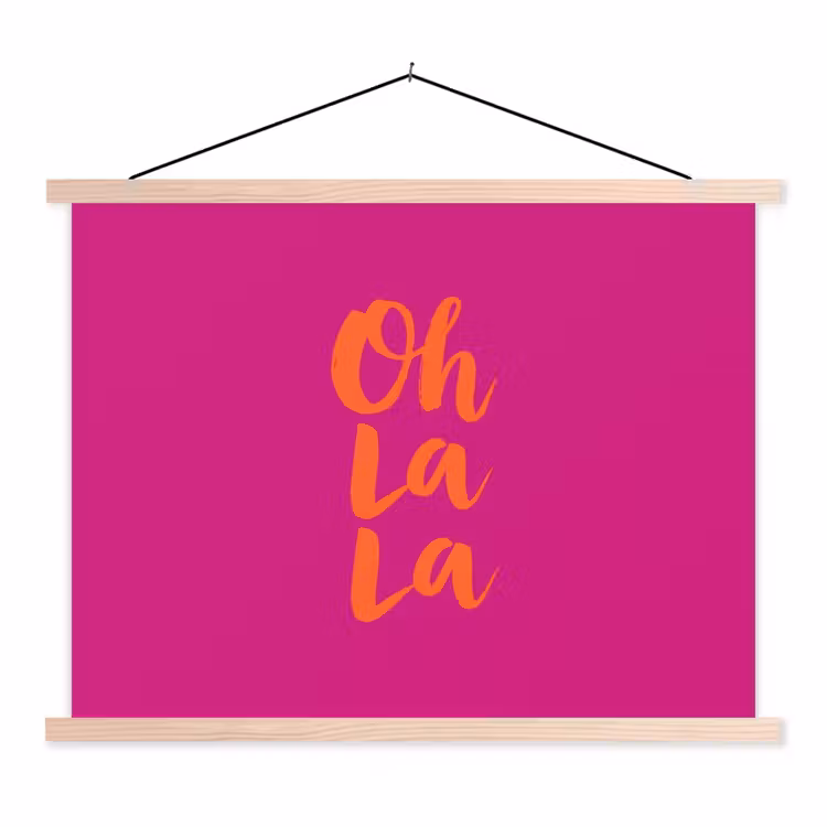Oh la la - Roze - Oranje - Minimalistisch textielposter latten blank klein -3d