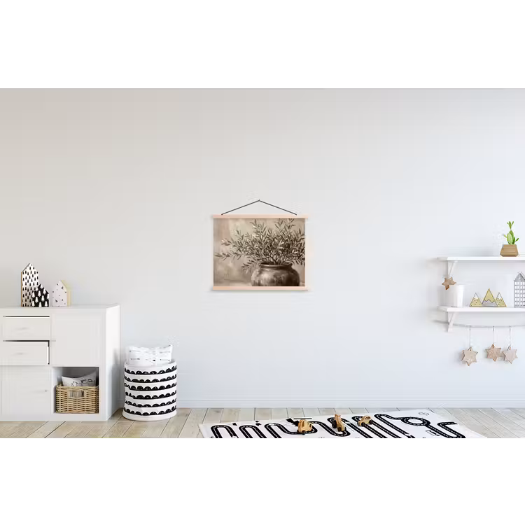Olijfplant - Aardenpot - Abstract - Beige textielposter latten blank klein -kinderkamer