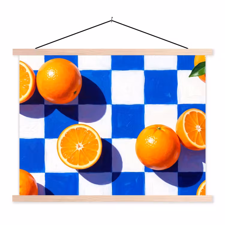 Stoffbild - Orange – Kariert – Essen - Sinaasappel - Geruit - Eten textielposter latten blank klein