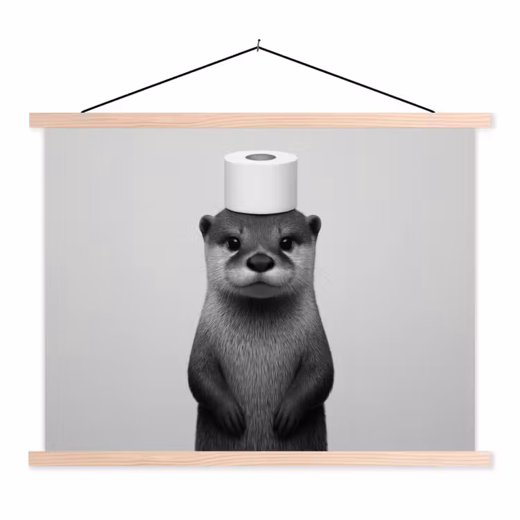 Otter - WC rol - Zwart - Wit textielposter latten blank klein -3d