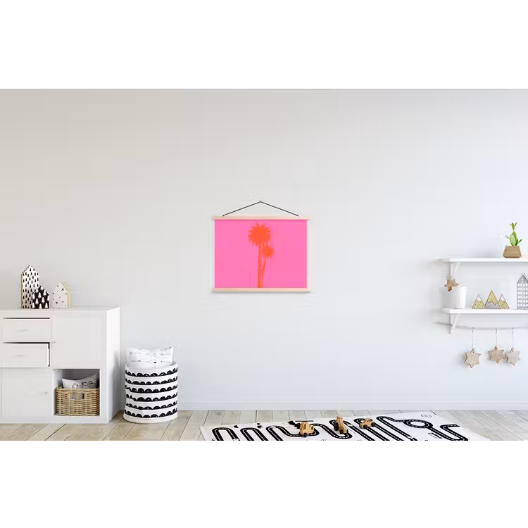 Palmbomen - Modern - Roze textielposter latten blank klein -kinderkamer