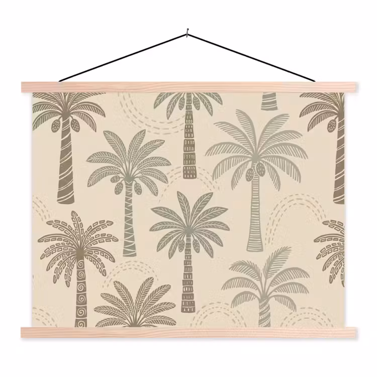 Palmbomen - Patroon - Tropisch - Beige textielposter latten blank klein -3d