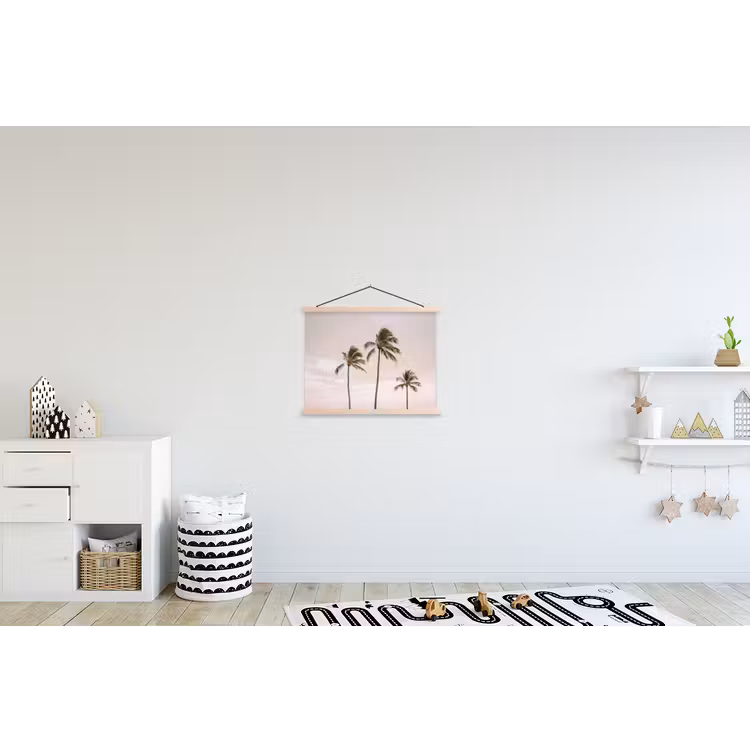 Palmbomen - Zonsondergang - Roze textielposter latten blank klein -kinderkamer