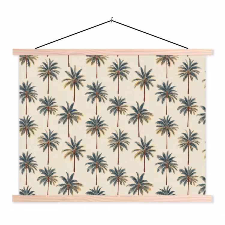 Palmbomen - Tropisch - Groen textielposter latten blank klein 122 -3d