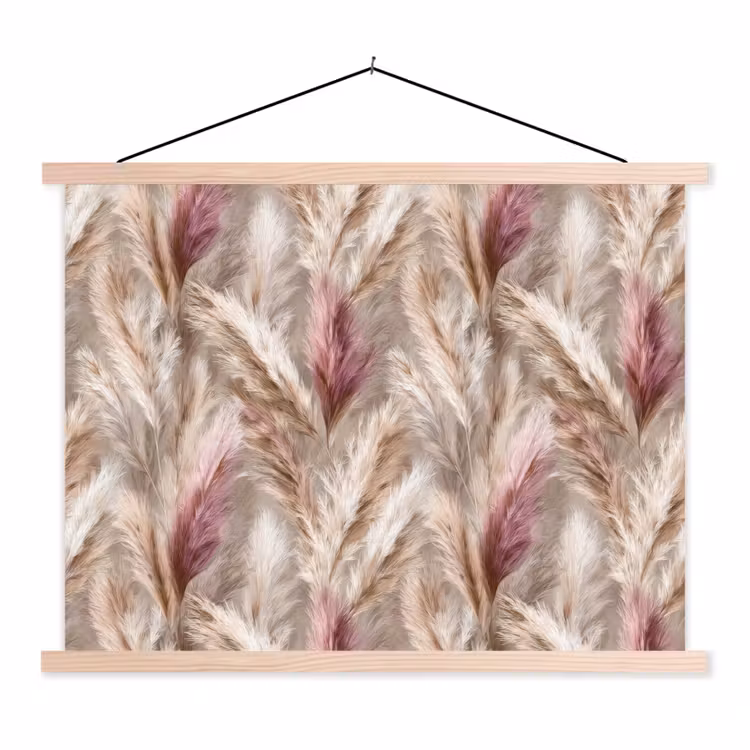 Pampasgras - Pluizig - Kleurrijk textielposter latten blank klein 122 -3d