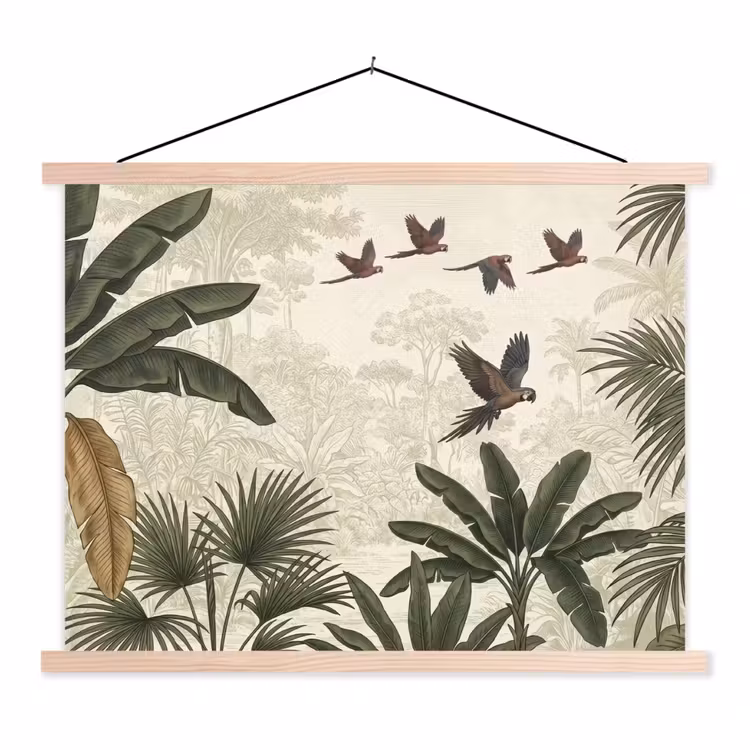 Papagaaien - Jungle - Tropisch - Green textielposter latten blank klein -3d