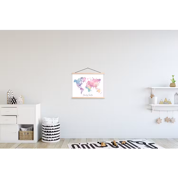 Pastel - Wereldkaart - Quote - Dream textielposter latten blank klein -kinderkamer
