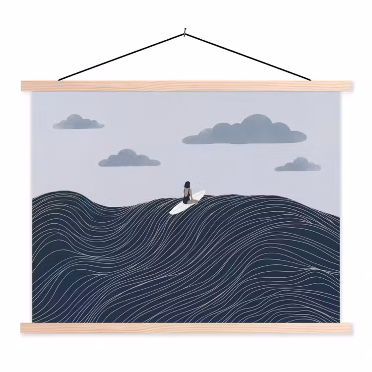Persoon - Surfen - Oceaan - Natuur - Modern textielposter latten blank klein -3d