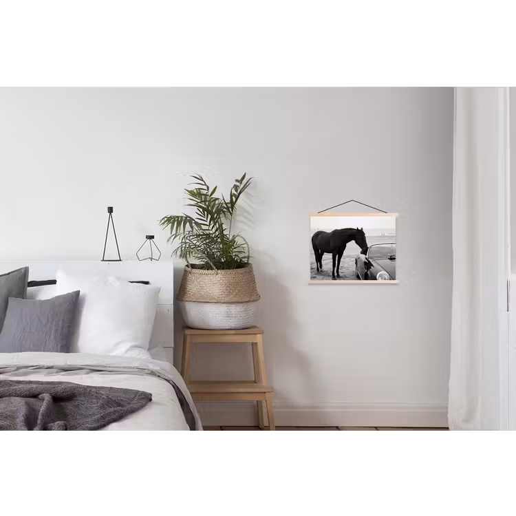 Paard - Auto - Zwart - Wit textielposter latten blank klein -woonkamer