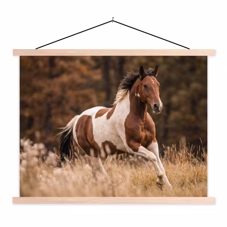 Paard - Bruin - Gras textielposter latten blank klein -3d