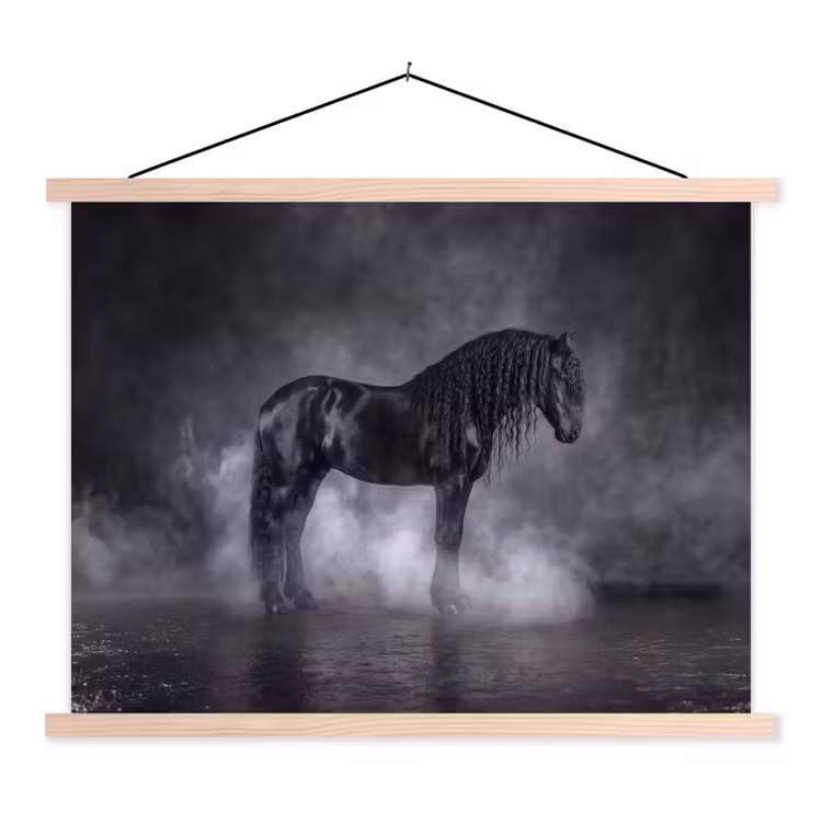 Paard - Magisch - Zwart textielposter latten blank klein -3d