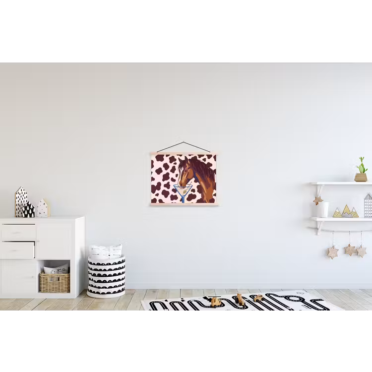 Paard - Martini - Dieren - Abstract - Bruin textielposter latten blank klein -kinderkamer
