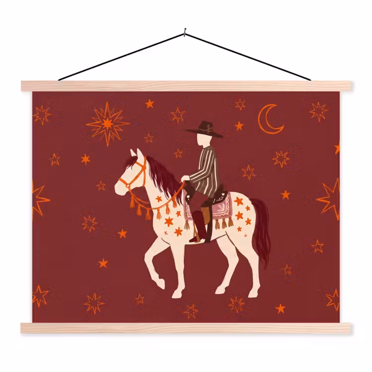 Paard - Ruiter - Sterren - Nacht - Illustratie textielposter latten blank klein -3d