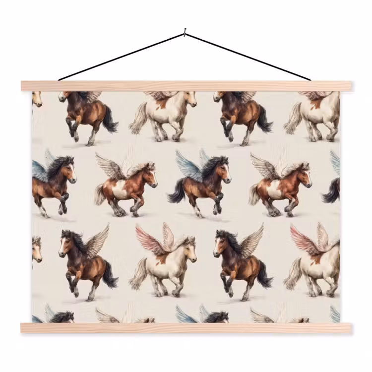 Paarden - Vleugels - Kleurrijk textielposter latten blank klein 122 -3d