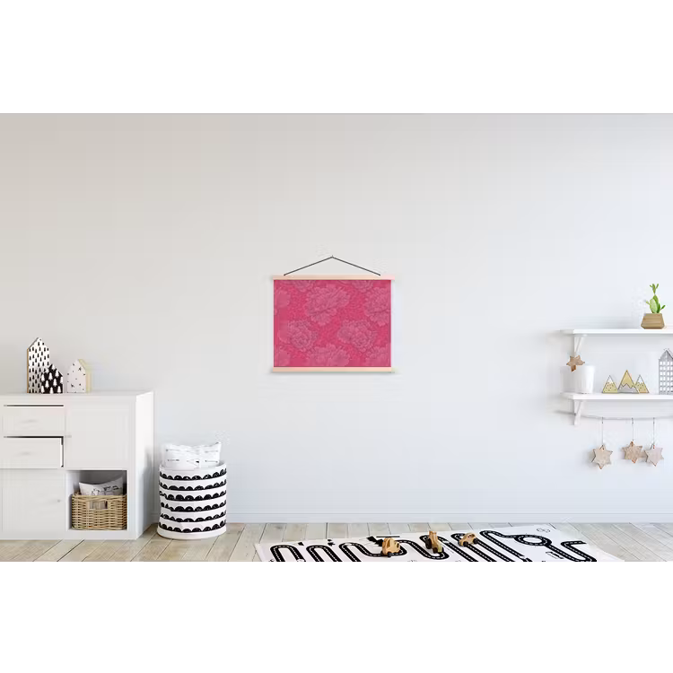 Pioenrozen - Energiek - Roze textielposter latten blank klein 122 -kinderkamer