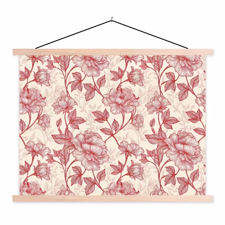 Pioenrozen - Modern -  Rood textielposter latten blank klein 122 -3d