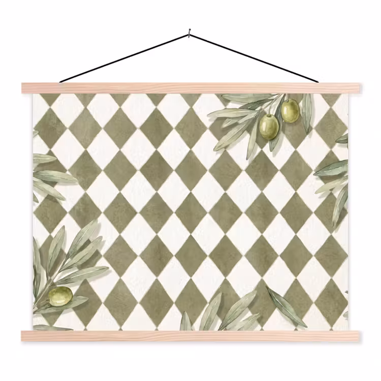Plant - Olijftakken - Waterverf - Mediterraan - Groen textielposter latten blank klein -3d