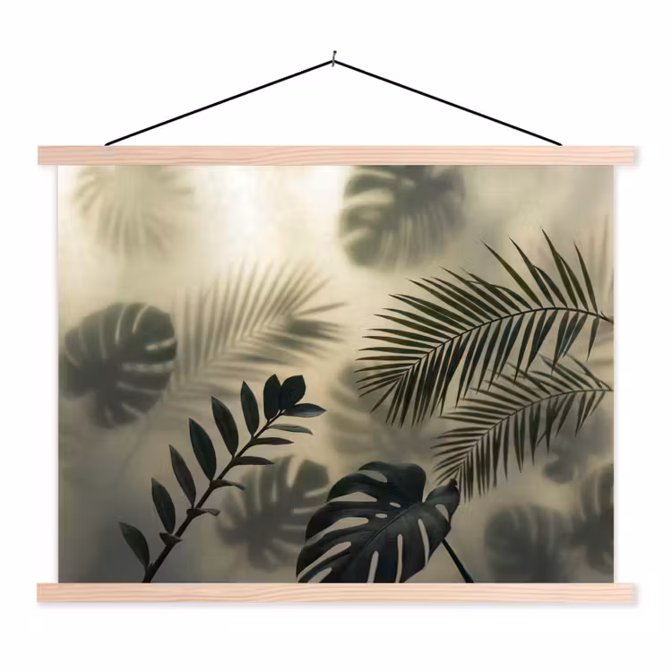 Planten - Bladeren - Schaduwen - Groen - Modern textielposter latten blank klein -3d