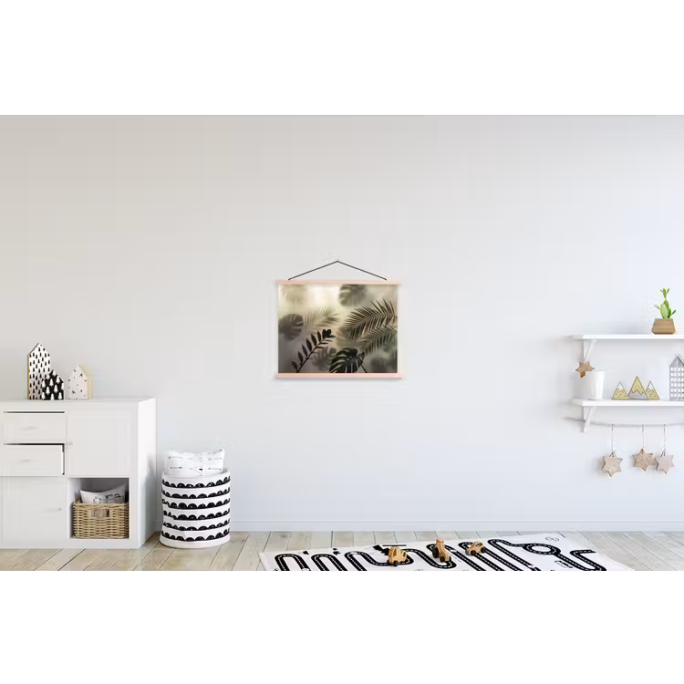 Planten - Bladeren - Schaduwen - Groen - Modern textielposter latten blank klein -kinderkamer