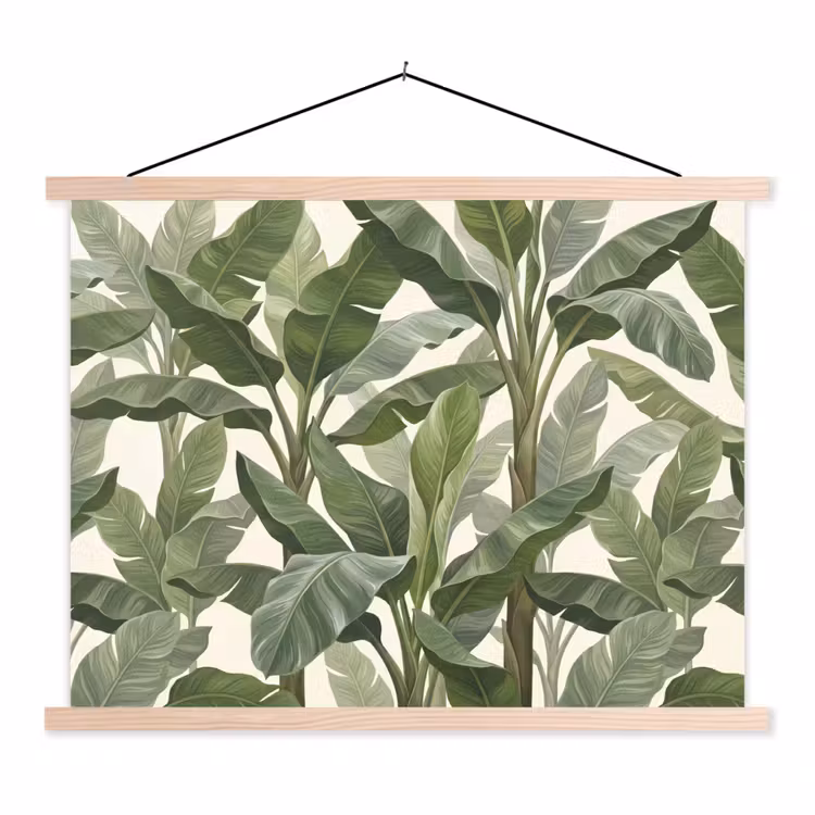 Planten - Bladeren - Tropisch - Groen textielposter latten blank klein -3d