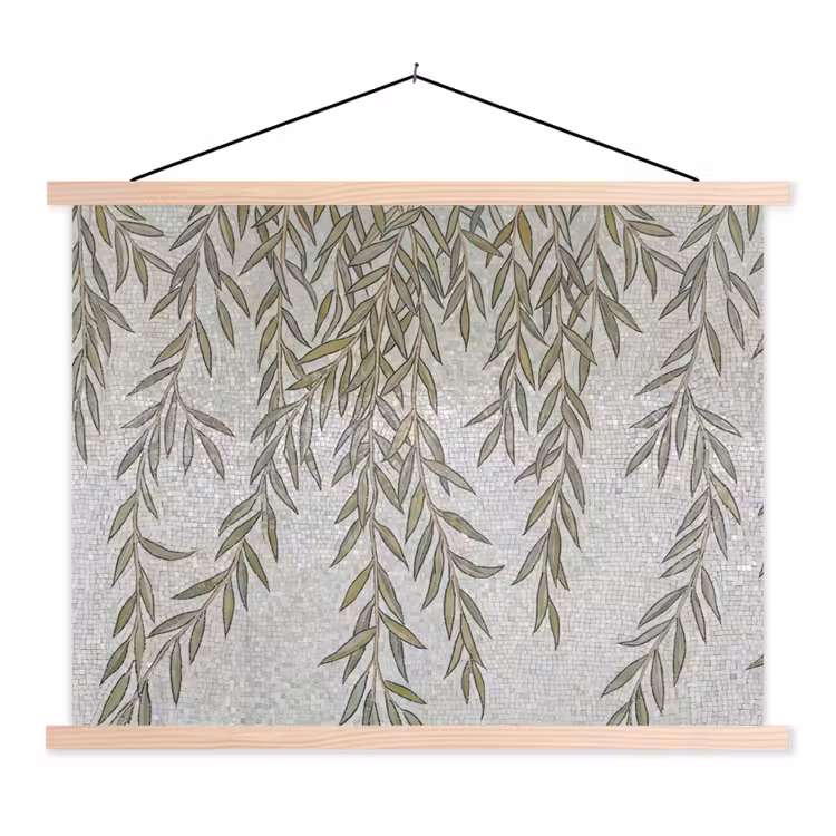 Planten - Mozaïek - Patroon - Groen - Blauw textielposter latten blank klein -3d