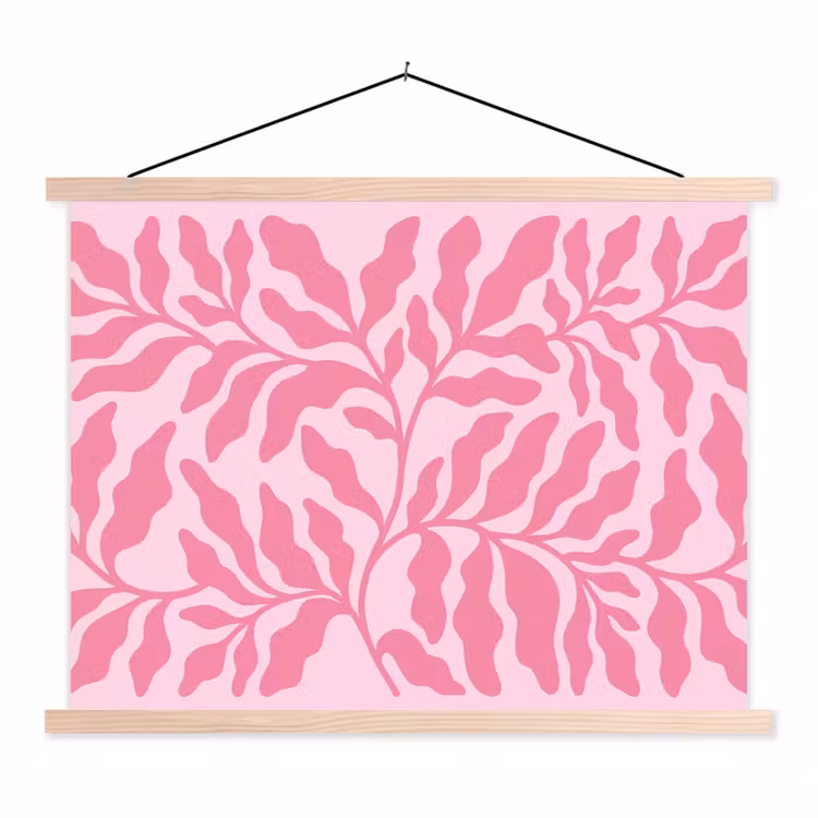 Planten - Organisch - Abstract - Modern - Roze textielposter latten blank klein -3d