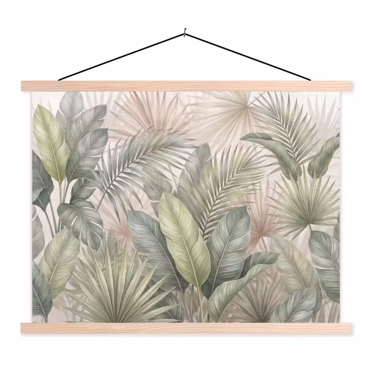Planten - Tropisch - Bladeren - Groen - Natuur textielposter latten blank klein -3d