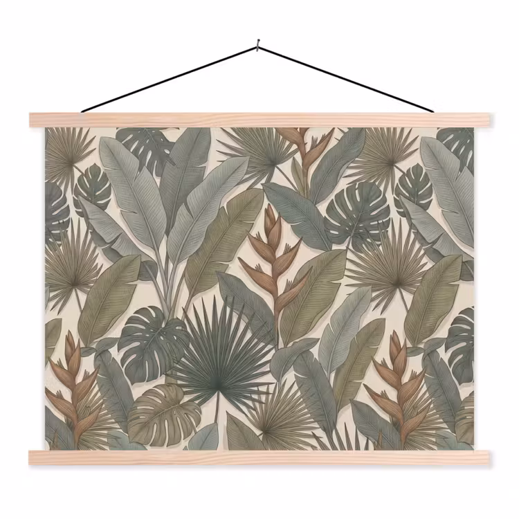 Planten - Tropisch - Natuur - Illustratie - Groen textielposter latten blank klein -3d