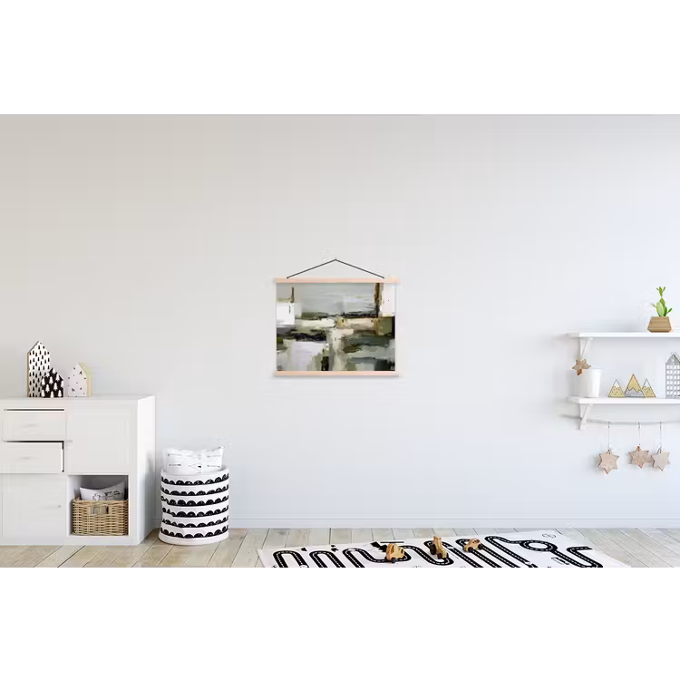 Penseelstreken - Groen - Abstract - Japandi textielposter latten blank klein -kinderkamer