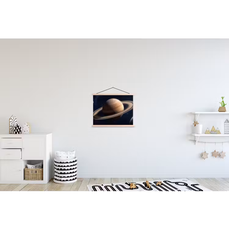 Planeten - Saturnus - Ruimte textielposter latten blank klein -kinderkamer