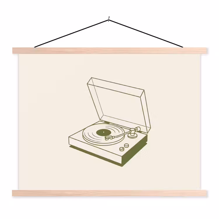 Platenspeler - Vinyl - Muziek - Minimalistisch - Groen textielposter latten blank klein -3d