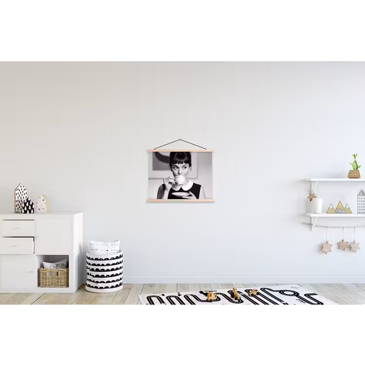 Portret - Thee - Vrouw textielposter latten blank klein -kinderkamer