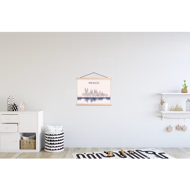 Praag - Skyline - Architectuur - Blauw textielposter latten blank klein -kinderkamer