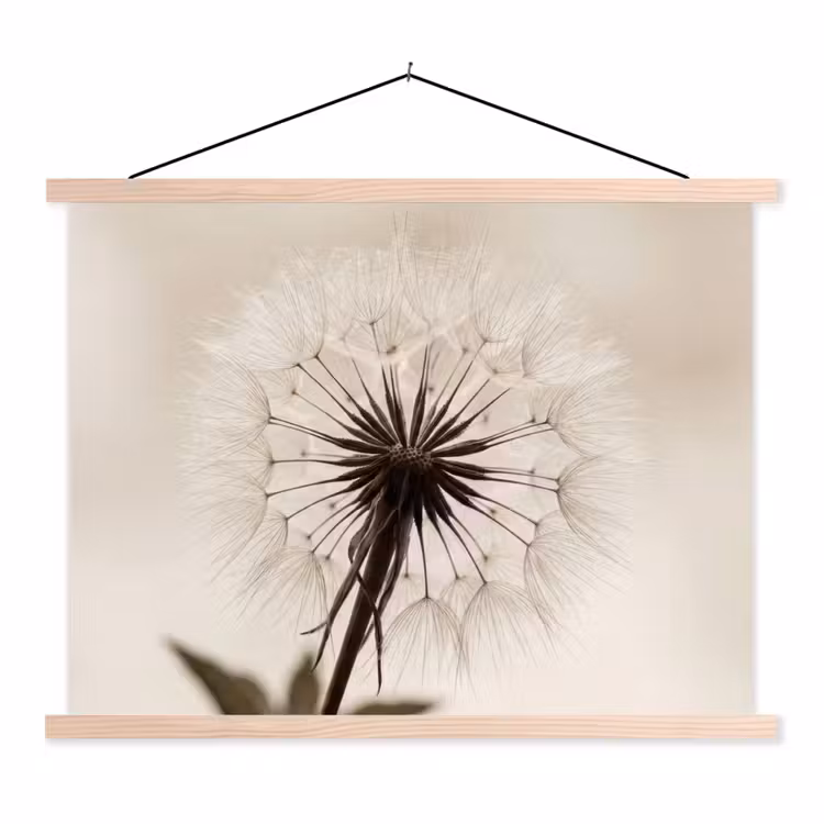 Paardenbloem - Minimalistisch - Wit textielposter latten blank klein -3d