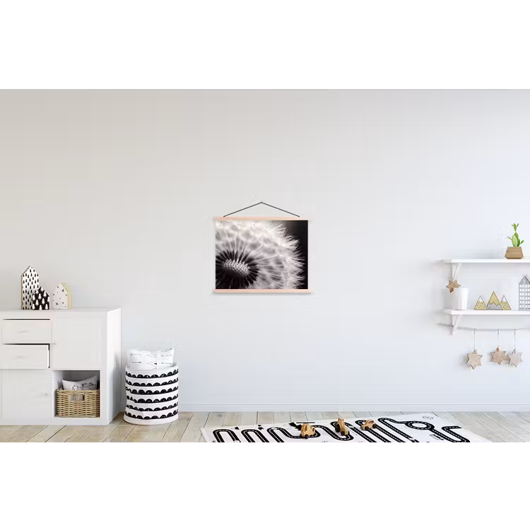 Paardenbloem - Zwart - Wit textielposter latten blank klein -kinderkamer
