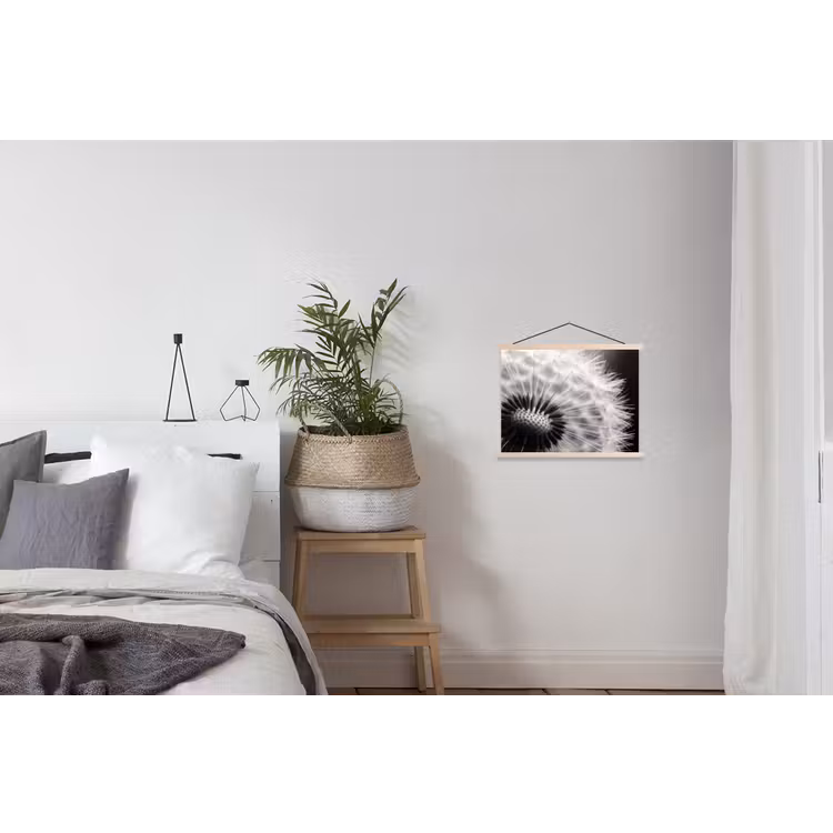 Paardenbloem - Zwart - Wit textielposter latten blank klein -woonkamer
