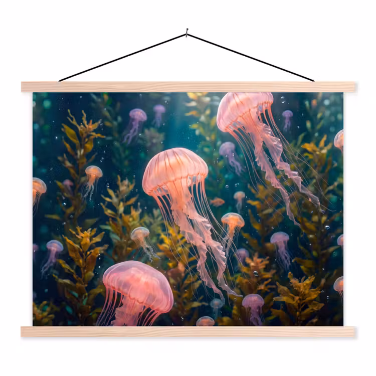 Kwal - Roze - Onderwater - Zeeleven - Dieren textielposter latten blank klein -3d