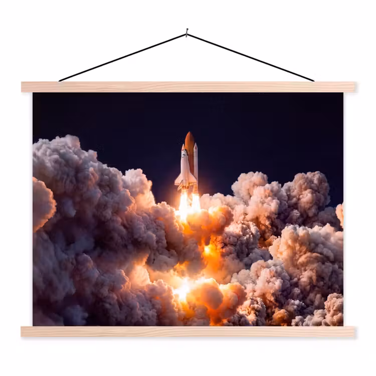 Stoffbild - Raumfahrzeug – Start – Sterne - Ruimtevaartuig - Lancering - Sterren textielposter latten blank klein